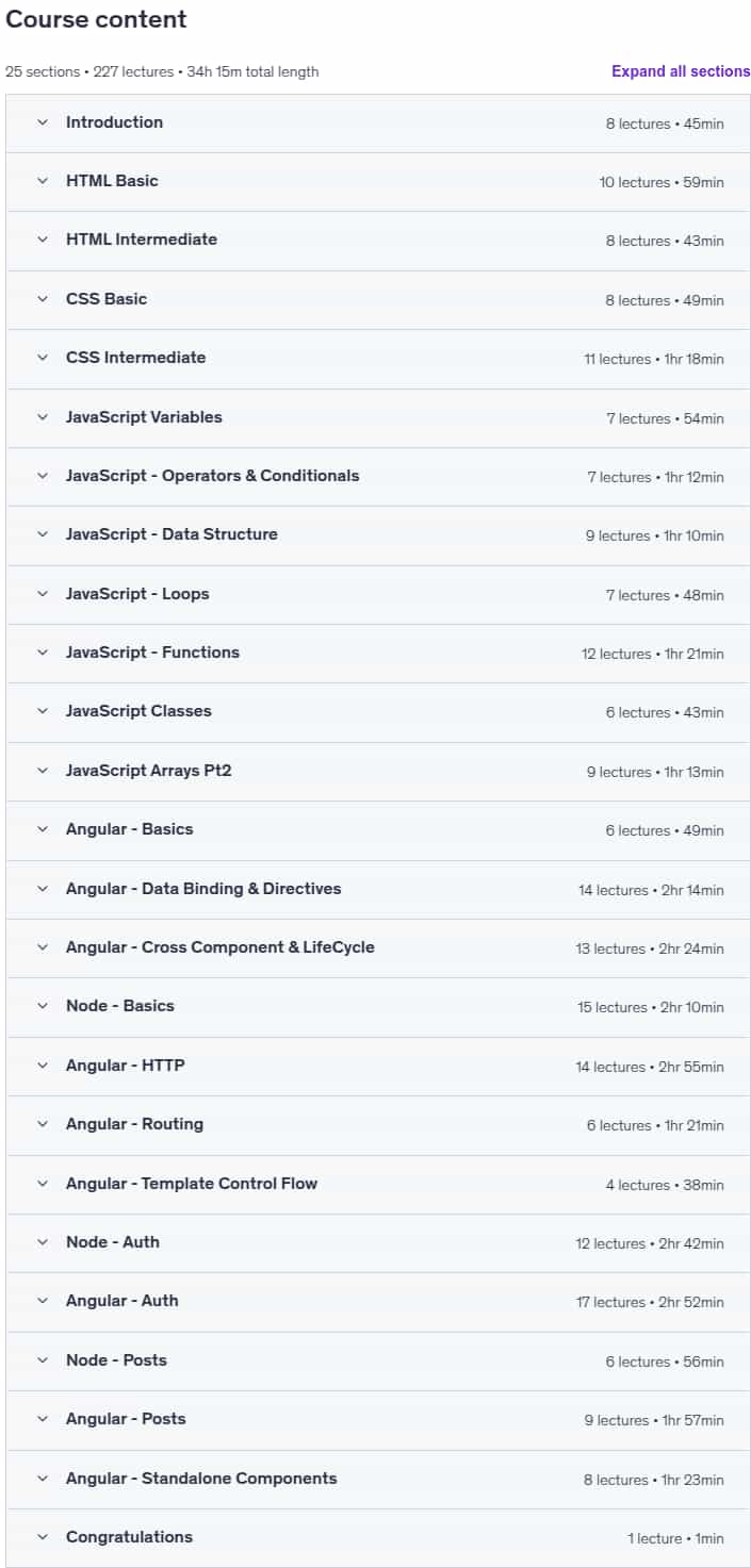 Course topics · Angular Front End Development Beginner to Master 2025 2025-1
