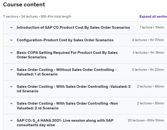 Course topics · SAP CO Product Costing-“By Sales Order Scenario” S/4 HANA 2023-2