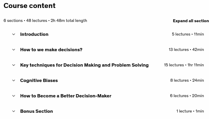 Course topics · Decision Making with Problem Solving & Critical Thinking 2025-8