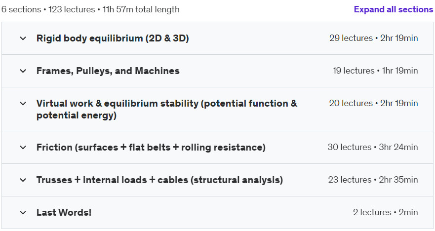 Course topics · Udemy — Engineering Mechanics: Statics 2 (Intuition + Application) 2023-3