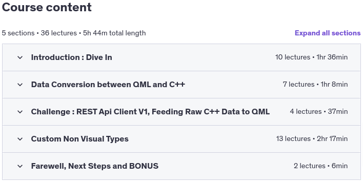 Course topics · Udemy — Qt 5 QML Intermediate: Interfacing to C++ 2024-5