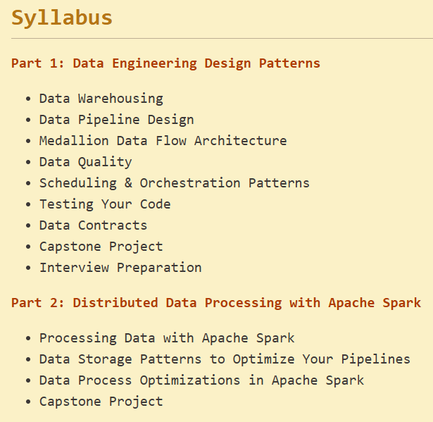 Kursthemen · Startdataengineering – Data Engineering Design Patterns 2026-5