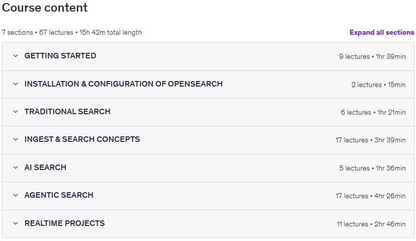 Course topics · AI & ML Search With OpenSearch (Intermediate level) 2026-1