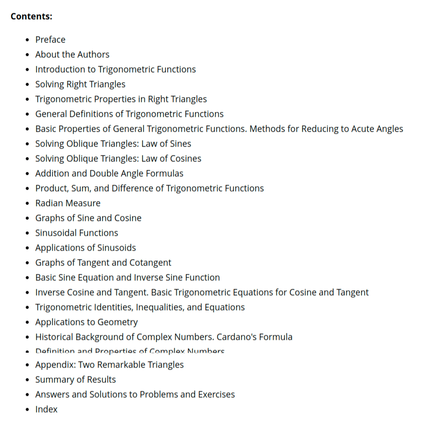 Course topics · World Scientific — Learning Trigonometry by Problem Solving 2021
