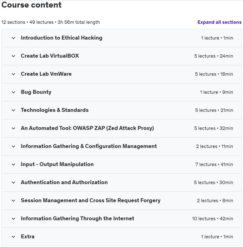 Course topics · Udemy — Hacking Web Applications & Penetration Testing: Web Hacking 2022-7