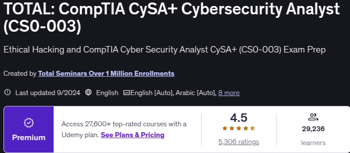 이미지 · 전체 : CompTIA CySA+ 사이버 보안 분석가 (CS0-003) 2024-9