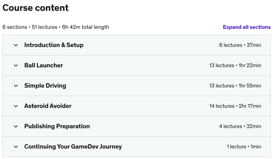 Course topics · Unity C# Mobile Game Development – Make 3 Games From Scratch 2022-7