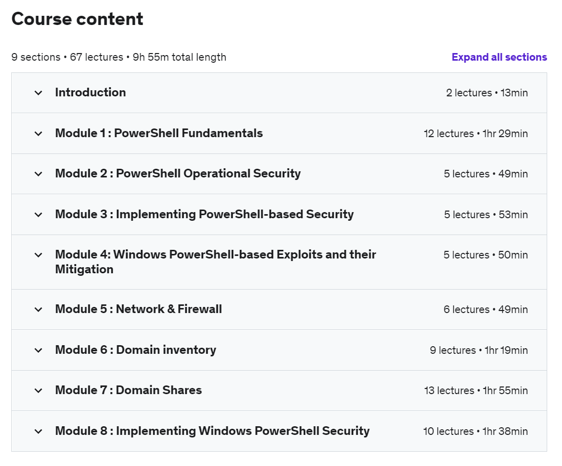 Course topics · Course 9:Implementing PowerShell Security Best Practice 2019-11