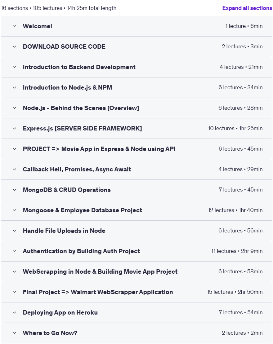 Course topics · Node.js, Express, MongoDB Masterclass with real Projects 2023-9