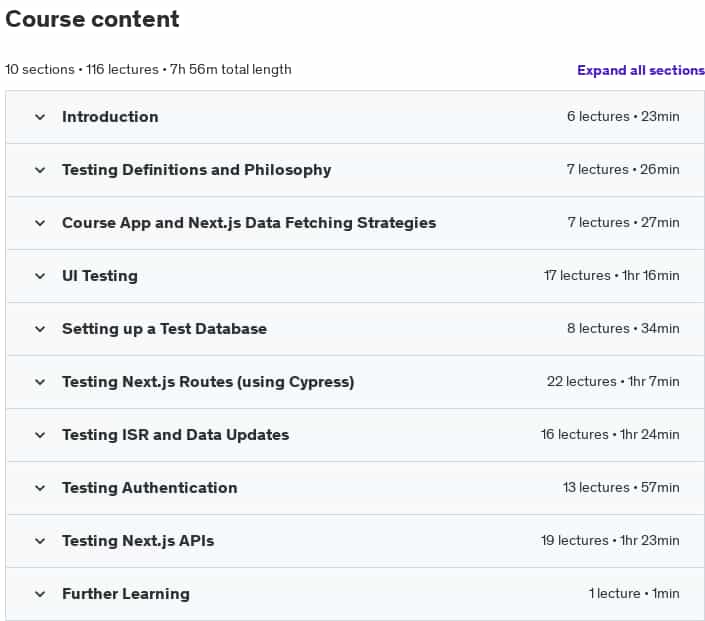 Course topics · Udemy — Testing Next.js Apps with Jest, Testing Library and Cypress 2024-10