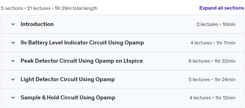 Course topics · Udemy — Opamp Projects: Design & Simulate on Proteus & LTSpice 2024-8