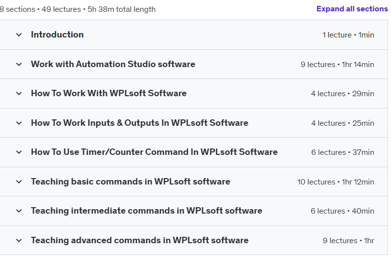Course topics · Udemy — Delta PLC programming training in WPLsoft software 2024-10
