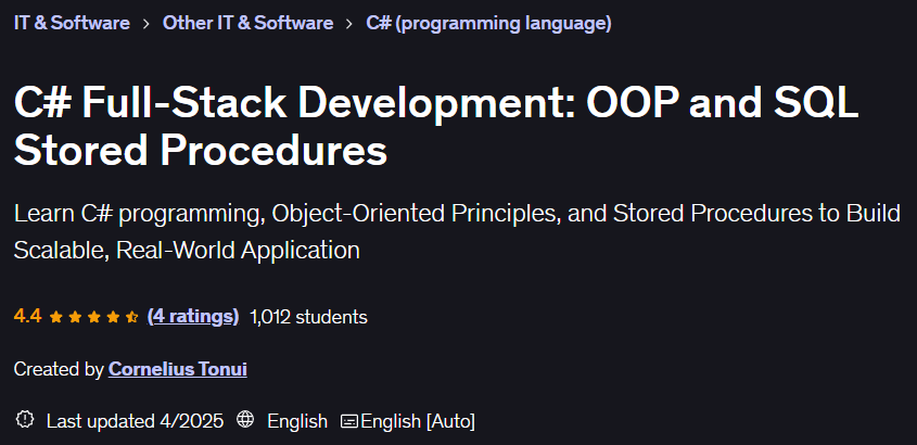 이미지 · C# 전체 스테이크 개발 : OOP 및 SQL 저장된 절차 2025-4