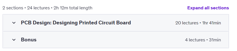 Course topics · Udemy — PCB Design: Designing Printed Circuit Board 2024-11