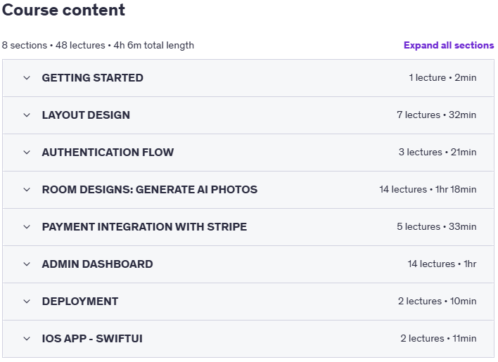 Temas del curso · Construye una SaaS AI Plataforma: Web + Admin Dashboard + iOS Aplicaciones 2023-10