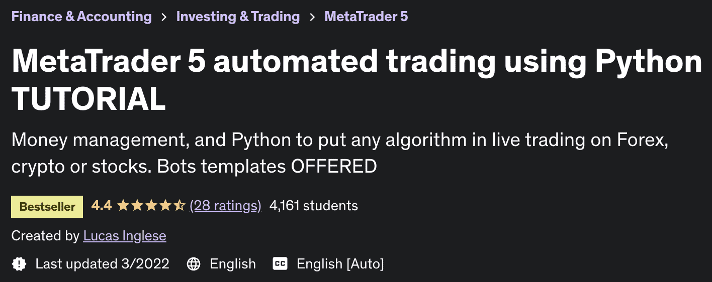 Pictures · Udemy — MetaTrader 5 automated trading using Python TUTORIAL 2022-3