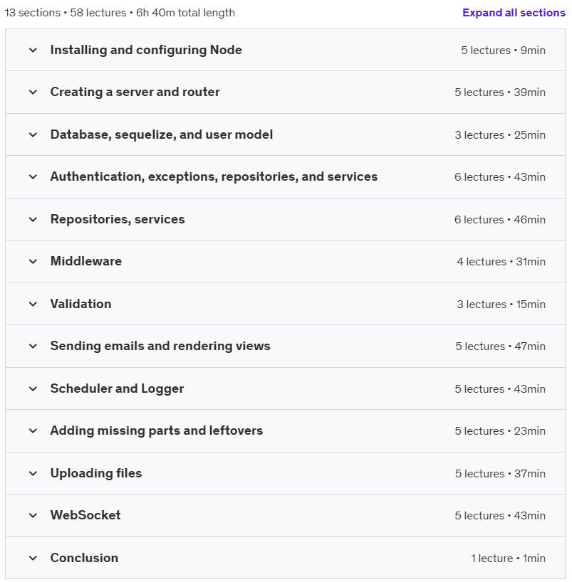 Course topics · Node.js: Building an advanced MVC-like project architecture 2021-9