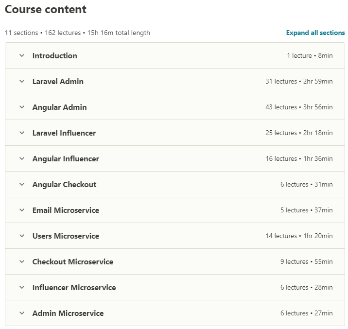 Course topics · Angular and Laravel: Breaking a Monolith to Microservices 2021-8