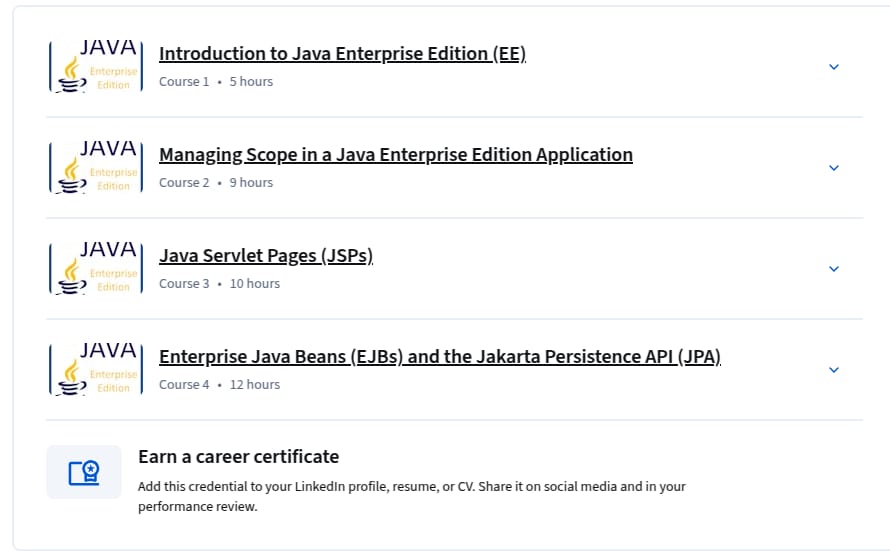 Course topics · Java Enterprise Edition Specialization 2025-12