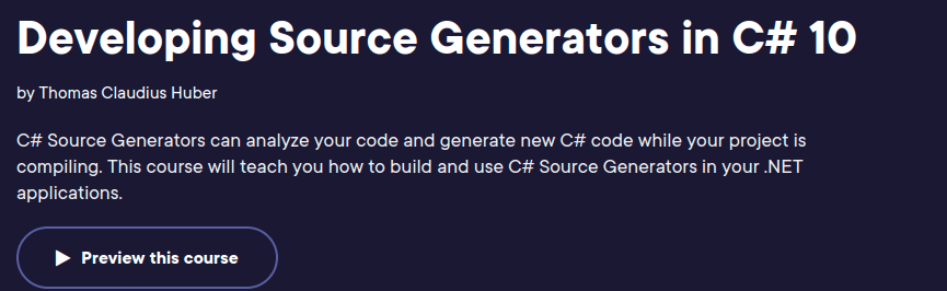 Pictures · Pluralsight — Developing Source Generators in C# 10 2023-2