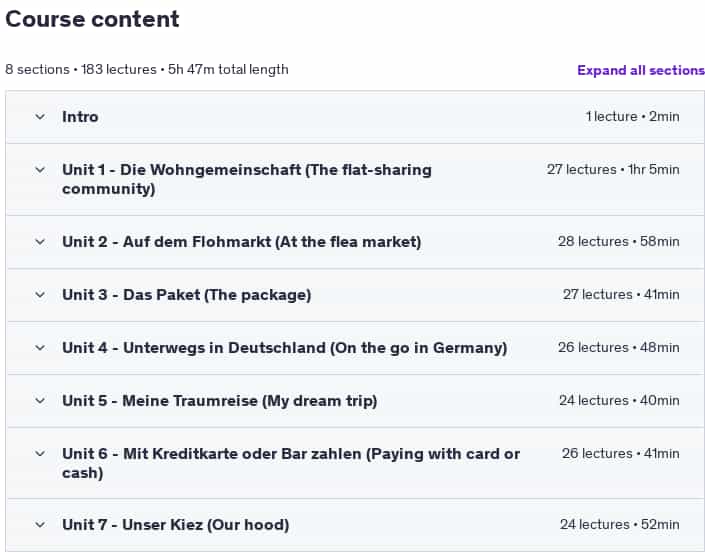 Course topics · Udemy — Best Way to Learn German Language: Advancing Beginner (A2.2) 2024-11