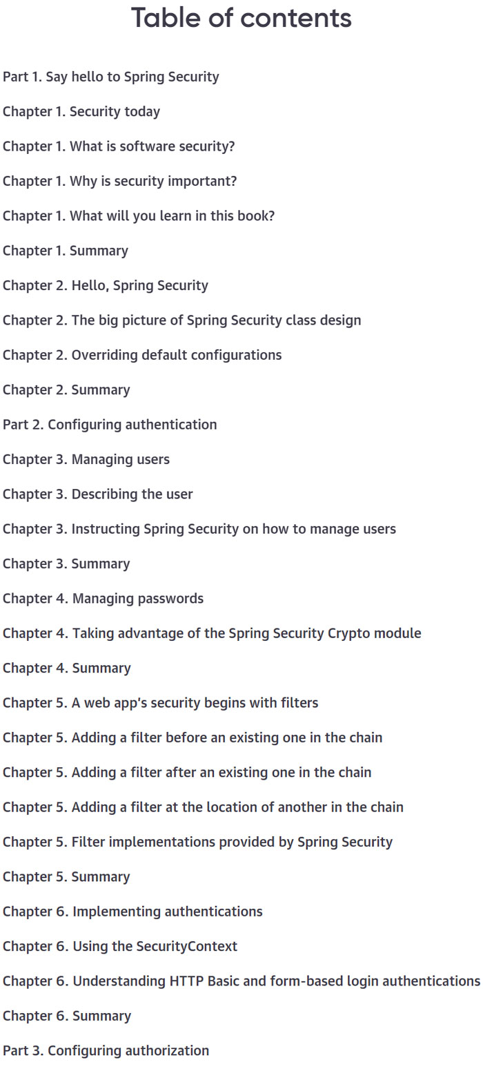 Course topics · Oreilly – Spring Security in Action, Second Edition, Video Edition 2024-6