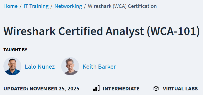 이미지 · CBTNuggets - Wireshark 인증 분석가 (WCA-101) 2025-11