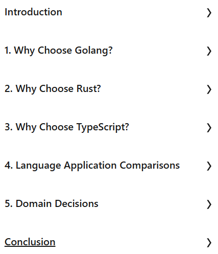 Course topics · LinkedIn — Choosing the Right Back-End Language: TypeScript, Go, or Rust for Your Greenfield Project 2025-3