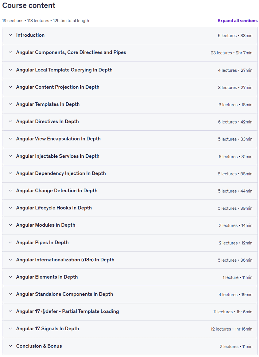 Sujets du cours · Angular Deep Dive – débutant à avancé (angulaire) 22) 2026-7