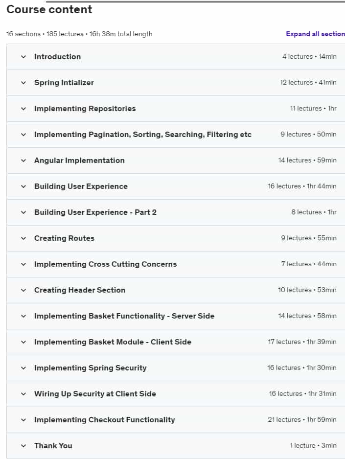 Course topics · Building FullStack E-Commerce App using SpringBoot & Angular 2024-1