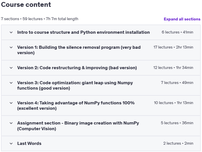 Course topics · Udemy — Edit sound with Python NumPy: Improve code performance 1000x 2023-3