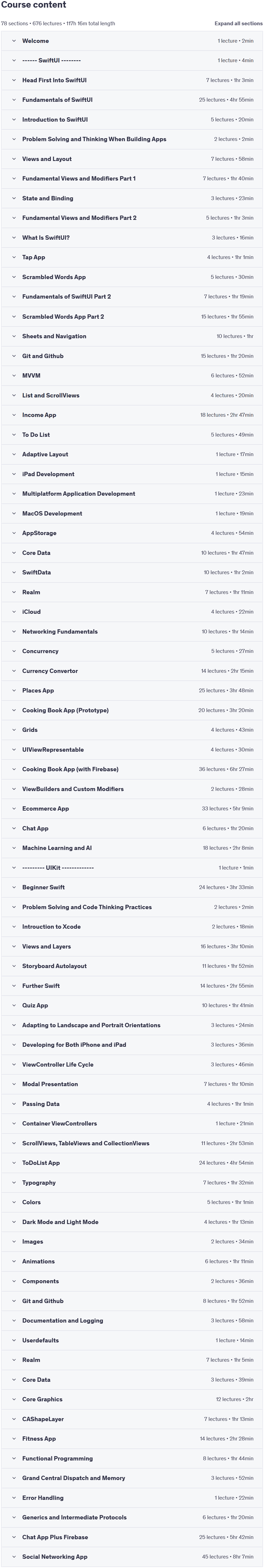 Course topics · Udemy — Master iOS Swift App Development In 2025: UIKit & SwiftUI 2025-3