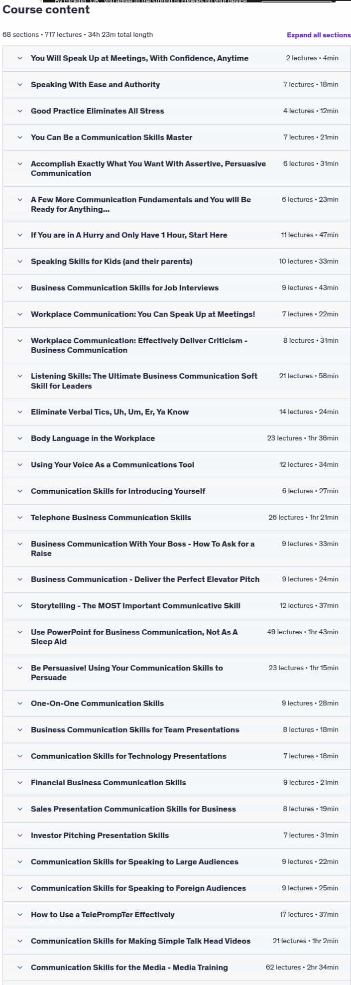 Course topics · Udemy — Workplace Communication: You Can Speak Up at Meetings! 2025-3