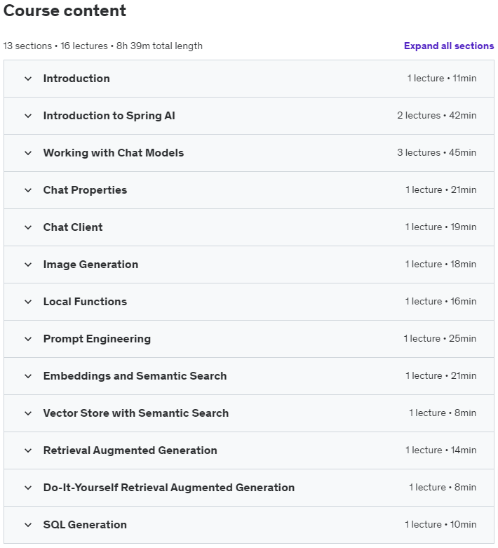 Course topics · Udemy — In-Depth: Developing Generative AI Applications with Spring 2024-8