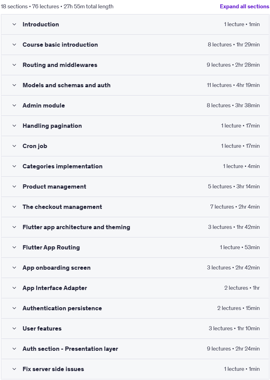Course topics · Flutter Ecommerce Course | Advanced Dart & Riverpod & Nodejs 2025-3