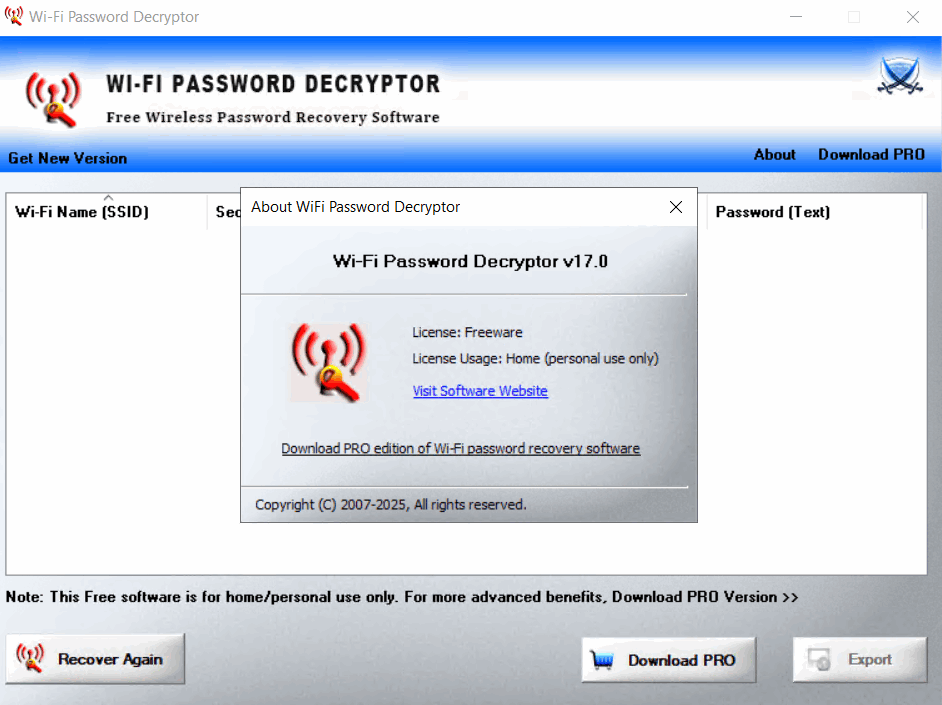 Pictures · WiFi Password Decryptor 17.0