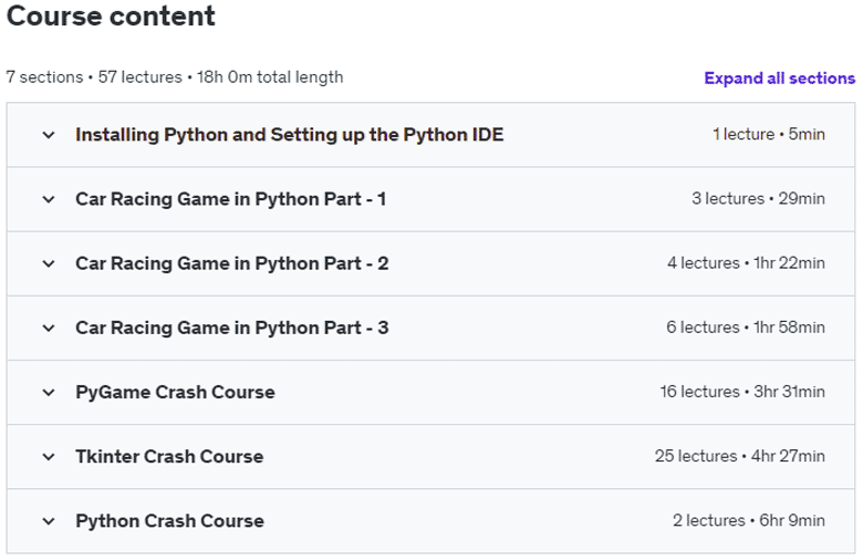 Course topics · Let’s Make a Car Racing Game in Python 2023-9
