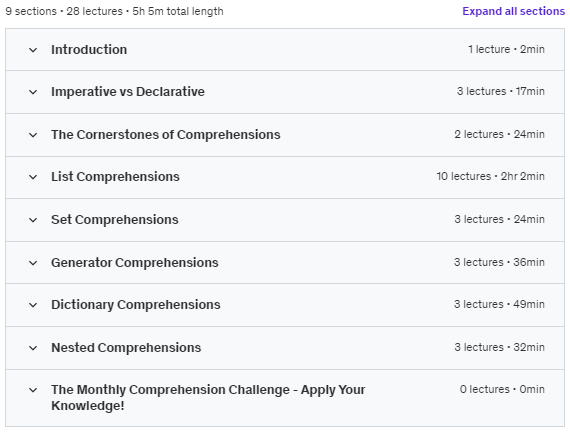 Course topics · Functional Programming with Python Comprehensions 2023-9