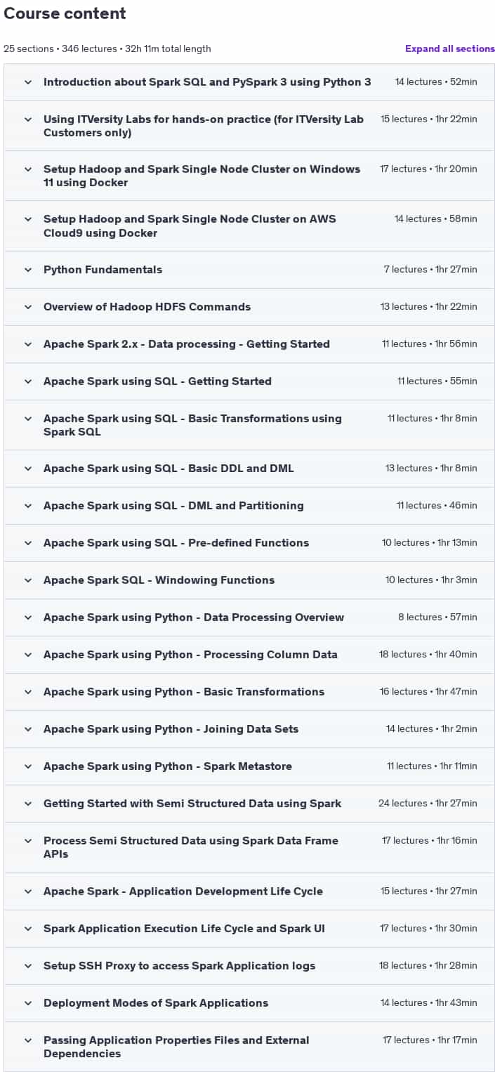 Course topics · Master Apache Spark using Spark SQL and PySpark 3 2024-5