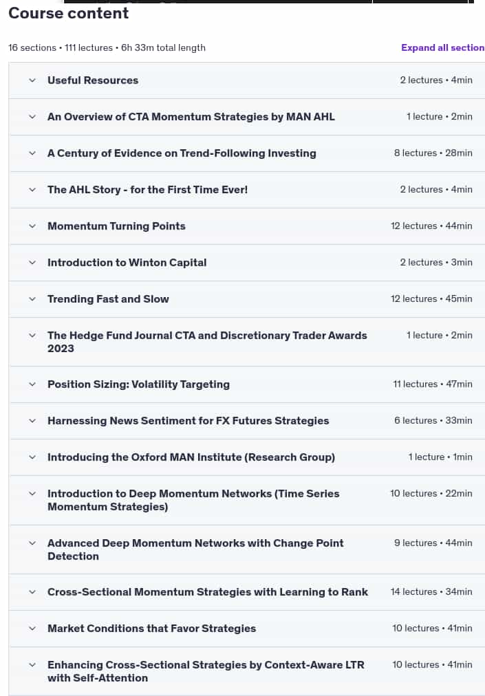 Course topics · Udemy — Advances in Momentum Trading Strategies 2024-1