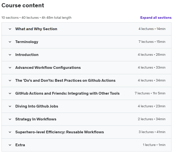 Course topics · Mastering GitHub Actions & DevOps: Optimize Your Workflow 2023-4