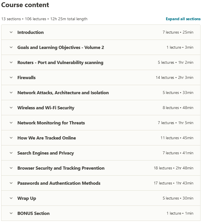 Course topics · The Complete Cyber Security Course : Network Security! 2020-8/2024-3
