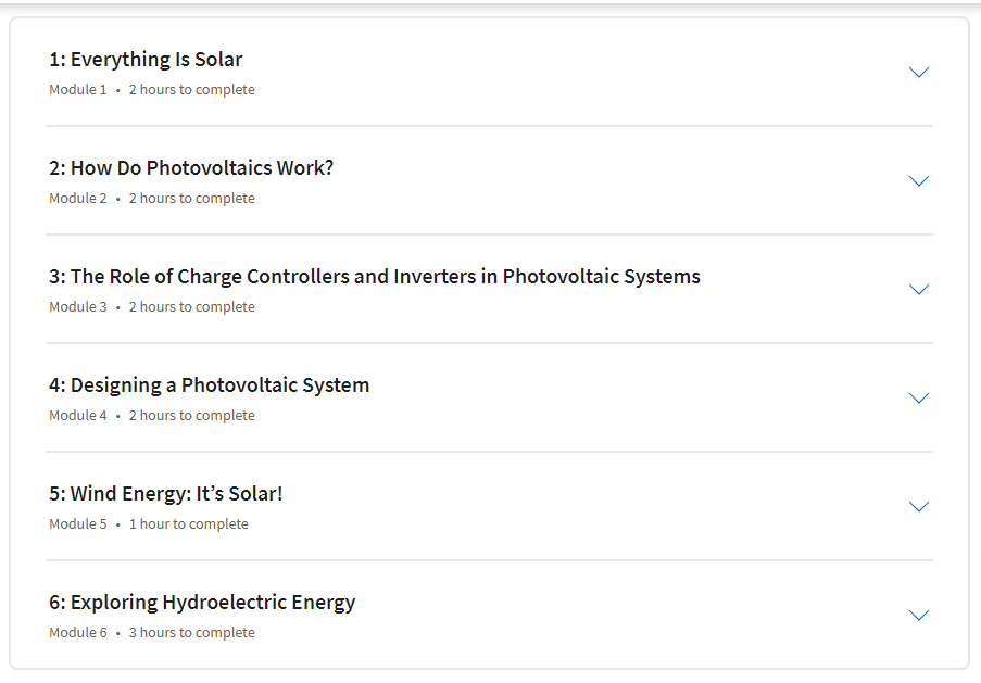 Course topics · Coursera — Exploring Renewable Energy Schemes 2023-11