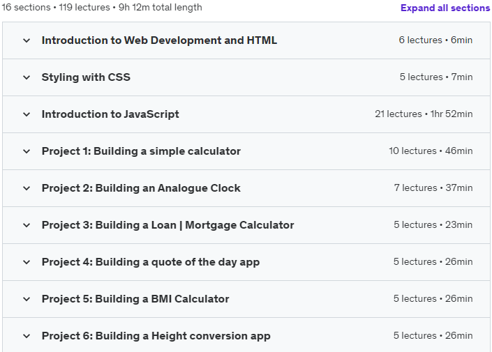 Course topics · Learn by Doing: Real Projects in HTML, CSS, JavaScript 2023-5