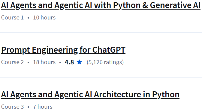 Course topics · AI Agents and Agentic AI in Python: Powered by Generative AI Specialization 2025-5
