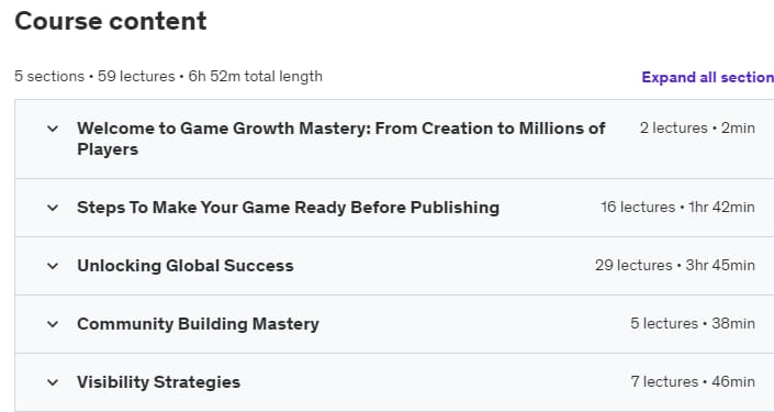 Course topics · Game Growth Mastery: From Creation to Millions of Players 2024-1