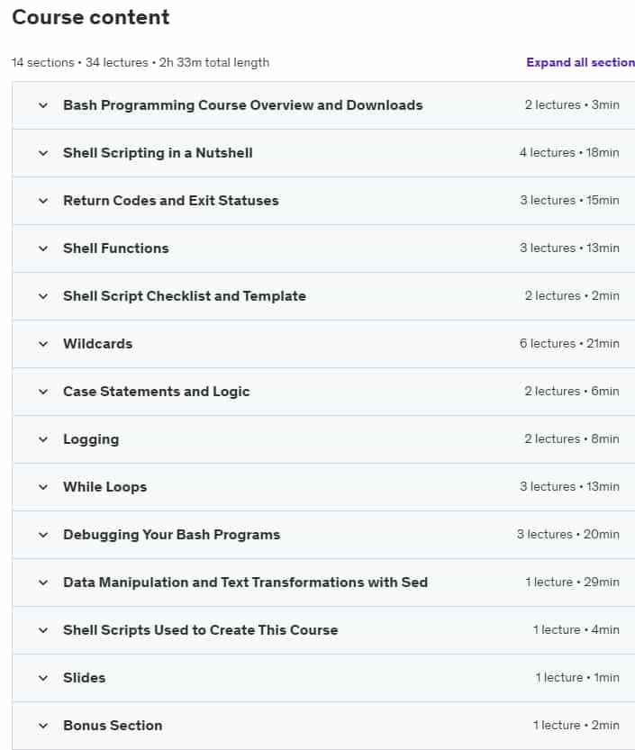 Course topics · Bash Scripting and Shell Programming (Linux Command Line) 2023-7