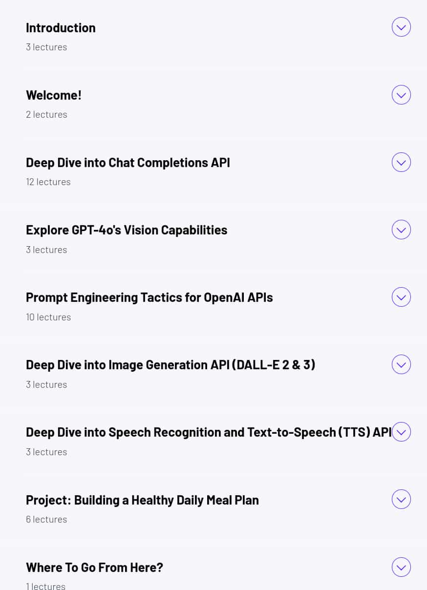Course topics · ZeroToMastery — Building AI Apps with the OpenAI API: GPT, DALL-E & Whisper 2025-4