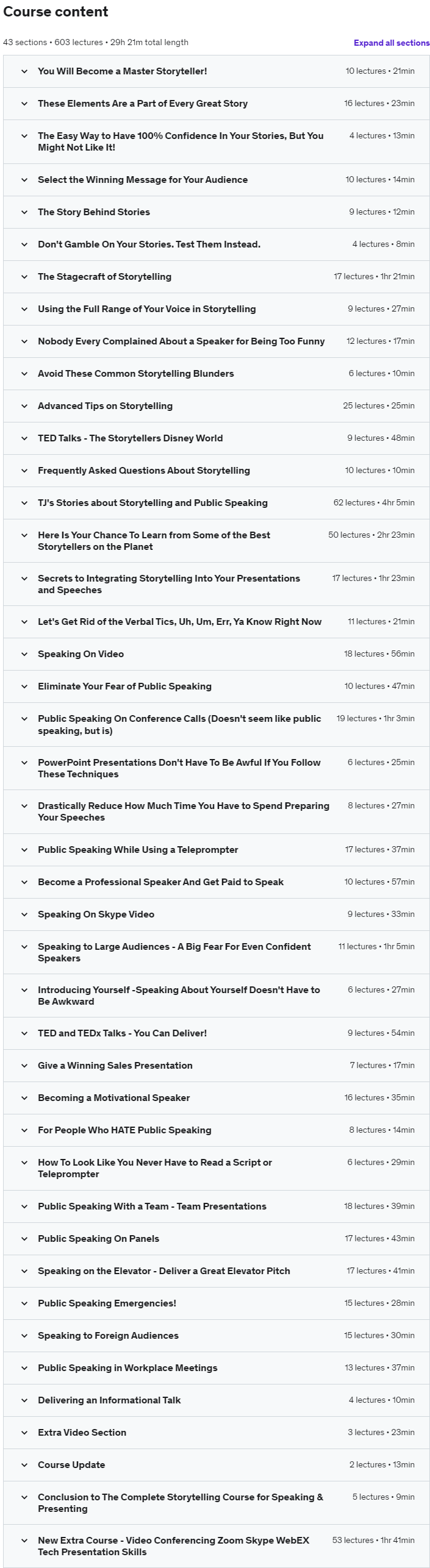 Course topics · Udemy — The Complete Storytelling Course for Speaking & Presenting 2021-11
