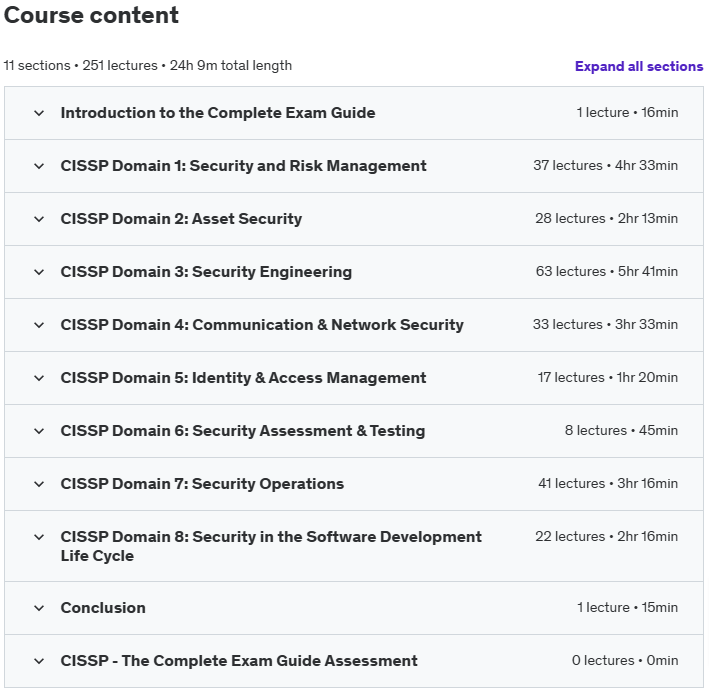 Course topics · Udemy — CISSP – The Complete Exam Guide 2024-10
